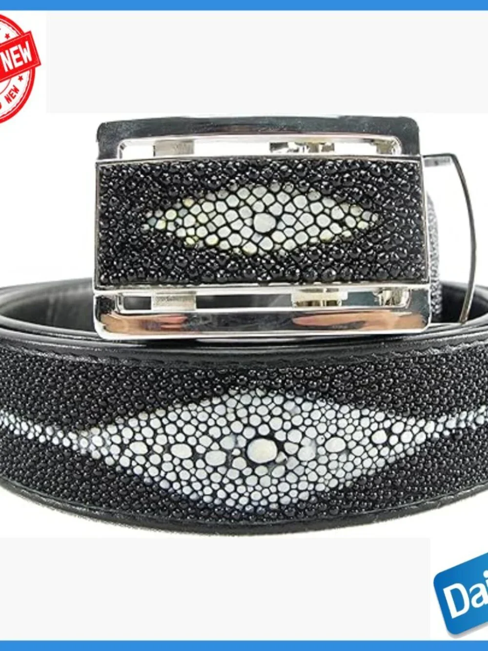 Genuine Stingray Skin Leather Belt with Auto Locking Buckle, Adjustable Fit